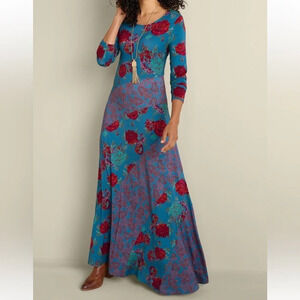 Soft Surroundings Blue and Red Floral Maxi Dress